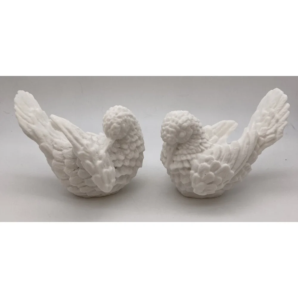 Pair Of White Bisque Italian Made White Doves Textured